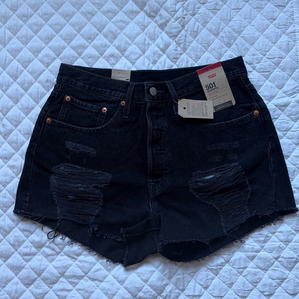 Levi's Black High-Waisted 501 Distressed Jean Shorts